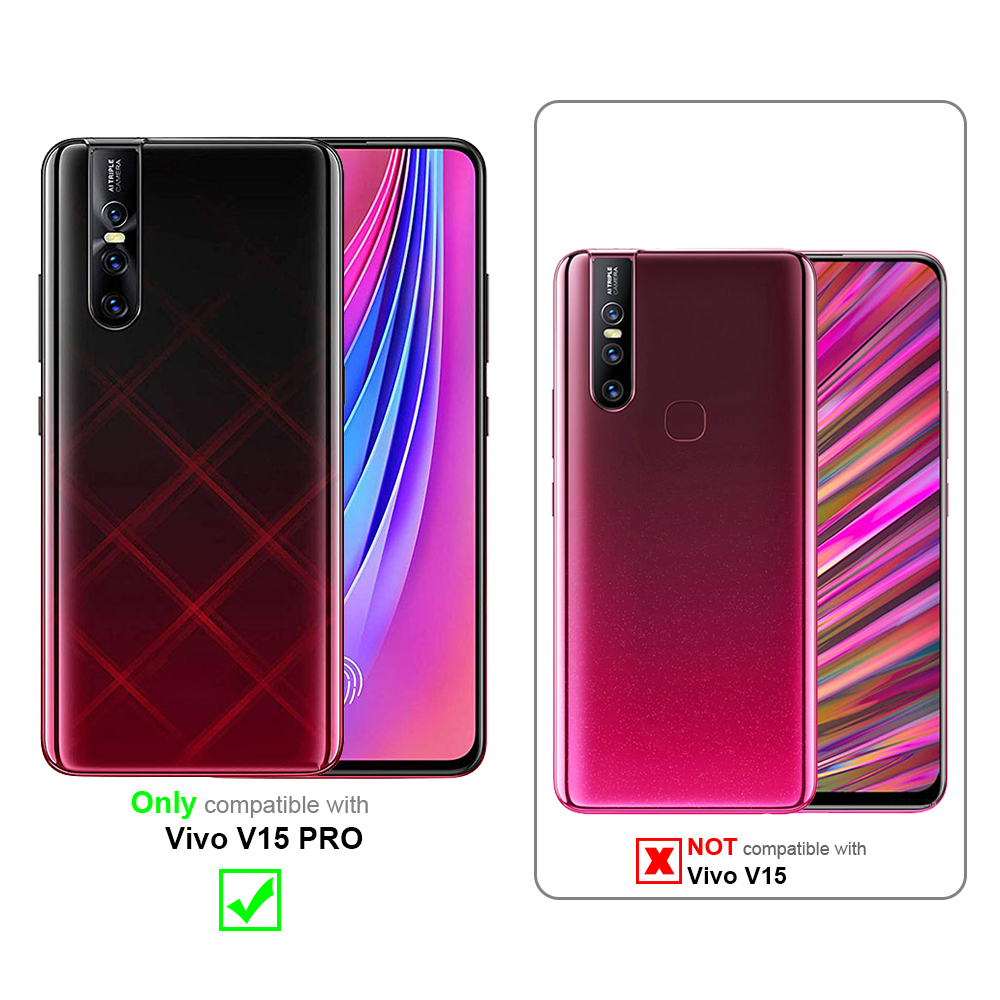 Custodie per telefono: una rossa con un design, una nera con un design. Testo: solo compatibile con Vivo V15 Pro.
