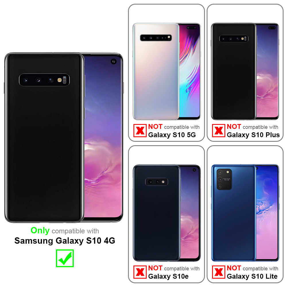 Kompatibilitätstabelle für Samsung Galaxy S10 4G. Nur das S10 4G ist kompatibel, andere Modelle haben rote X-Markierungen.