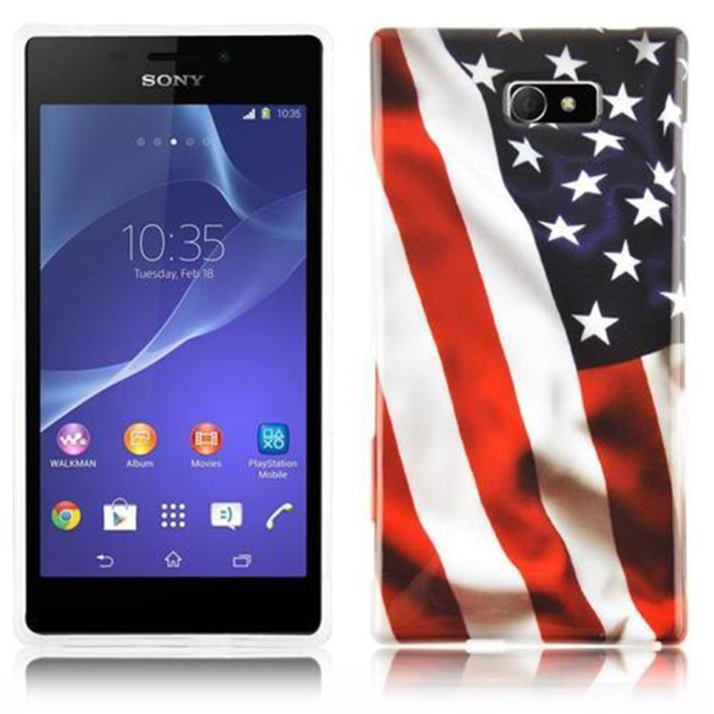 Zwei Telefone. Eins mit US-Flagge, das andere mit weißer Hülle.