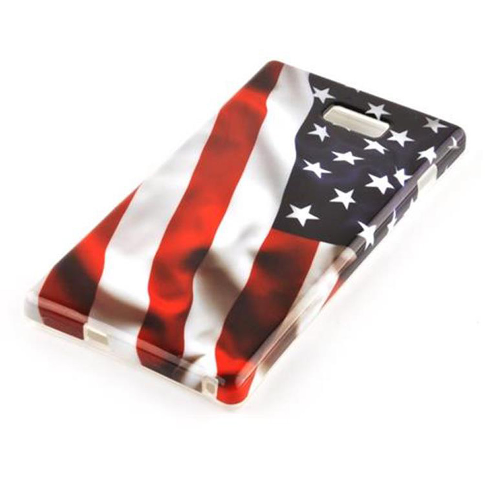 Eine Handyhülle mit dem Design der amerikanischen Flagge. Die Flagge ist weiß und rot mit Sternen.