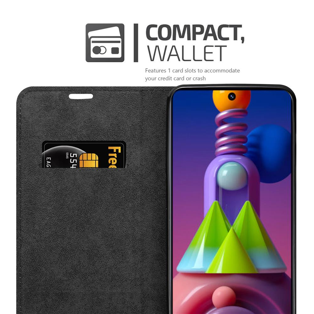 Schwarze Brieftasche mit Handy und Kartenfach. Ein Telefonbildschirm zeigt Grafiken.