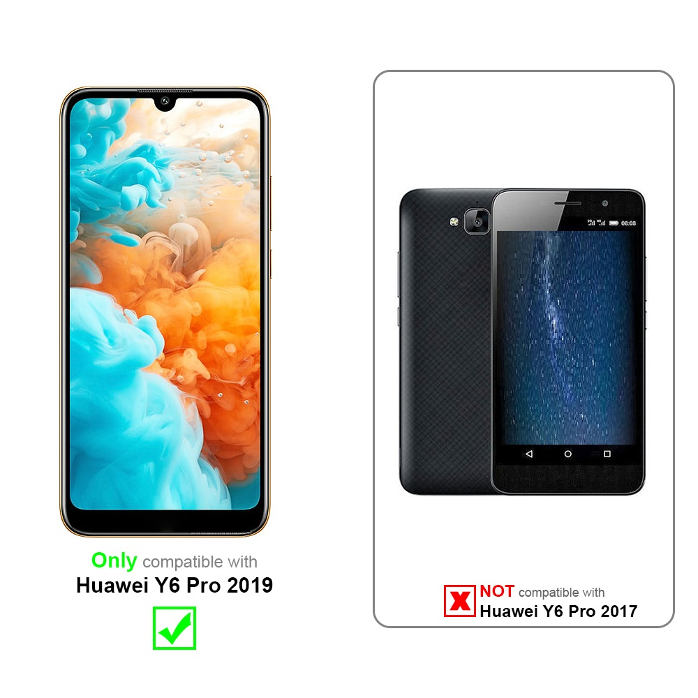 Zwei Telefone nebeneinander. Eines kompatibel mit dem Huawei Y6 Pro 2019, das andere nicht mit 2017.
