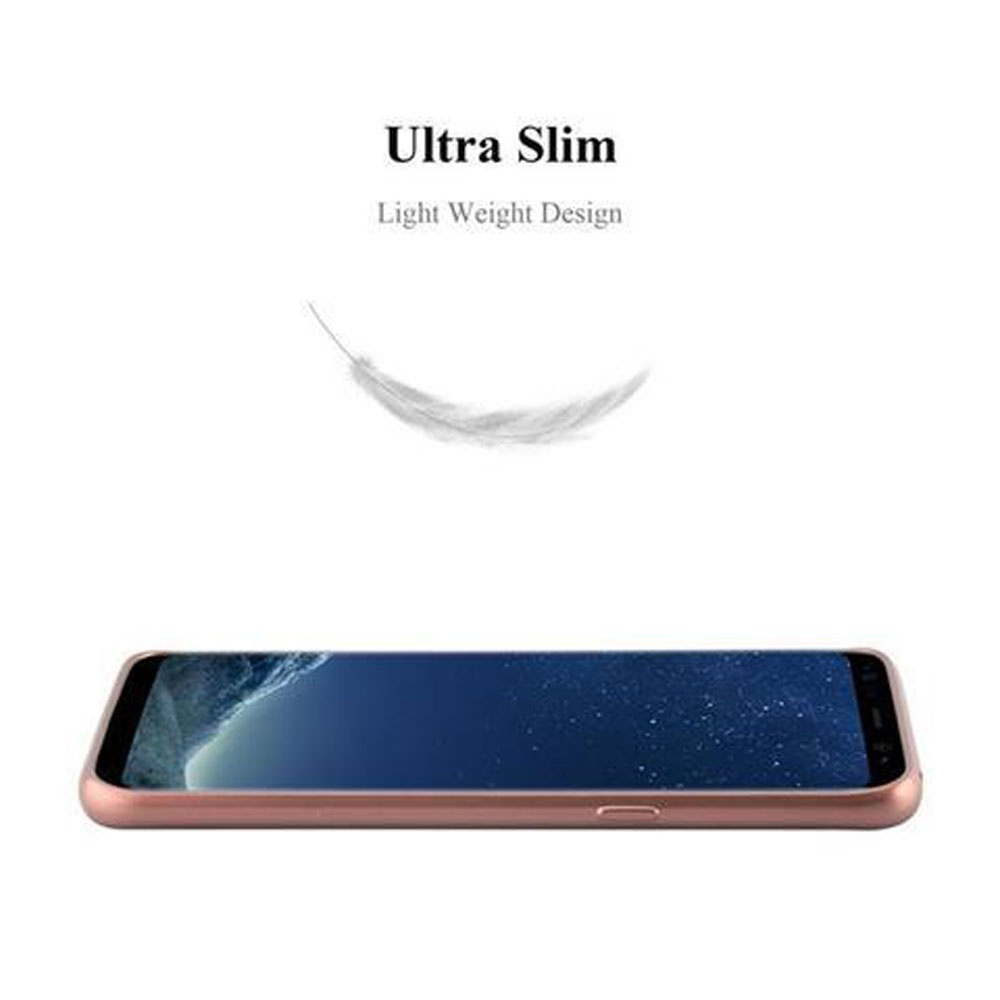 Custodia per telefono con un telefono all'interno. Lo schermo del telefono è nero. Sfondo bianco con una piuma.