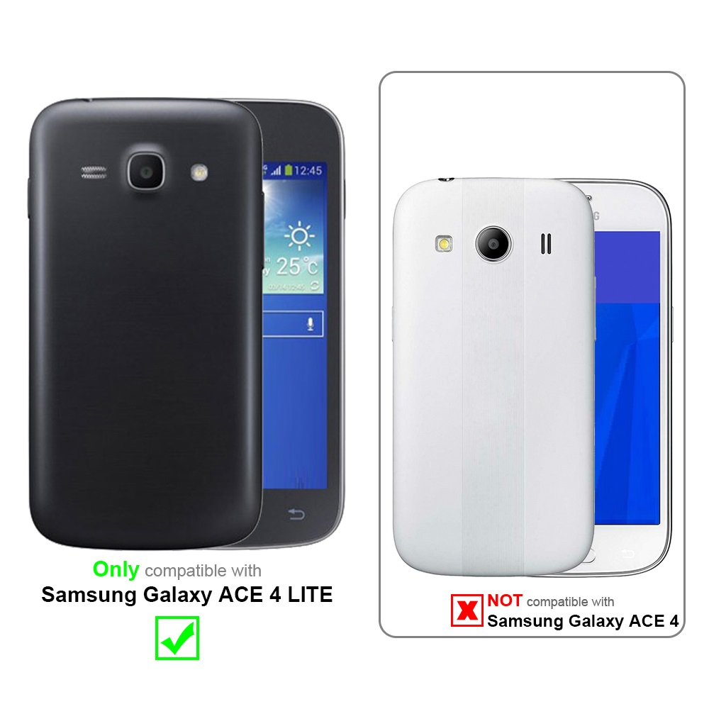 Schwarze Handyhülle, kompatibel mit Samsung Galaxy ACE 4 LITE, mit Handys gezeigt, andere nicht kompatibel.