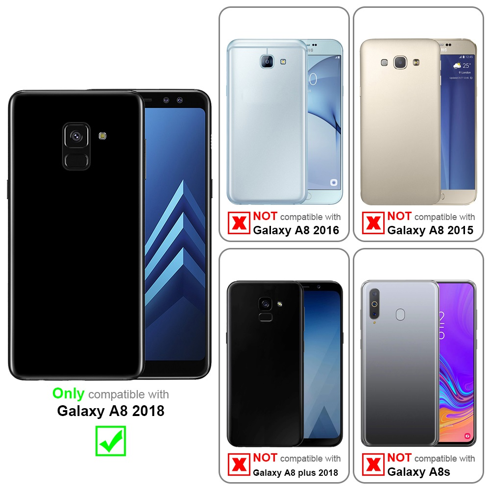 Tabella di compatibilità del telefono. Compatibile con Galaxy A8 2018, non con altri.