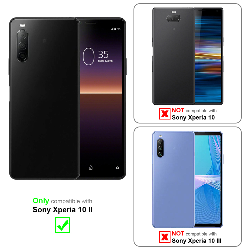 Tre telefoni. Due neri, uno blu. Il testo indica che il blu è compatibile.