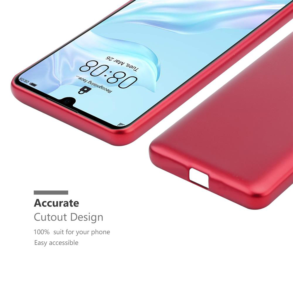 Custodia rossa per telefono con schermo del telefono. Lo schermo mostra l'ora e la data. La custodia è rossa.