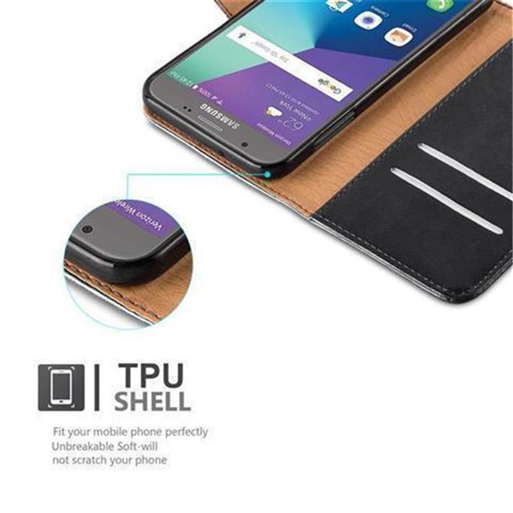 Telefon in einer Hülle. Der Telefonbildschirm zeigt Symbole. Der Text auf dem Bild lautet TPU Shell und Fit your mobile phone perfectly.