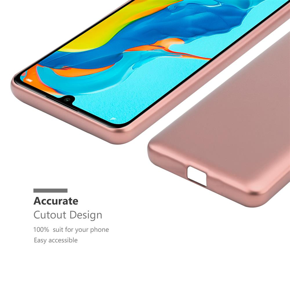 Telefono all'interno di una custodia rosa, che mostra il bordo dello schermo. Design ritagliato.