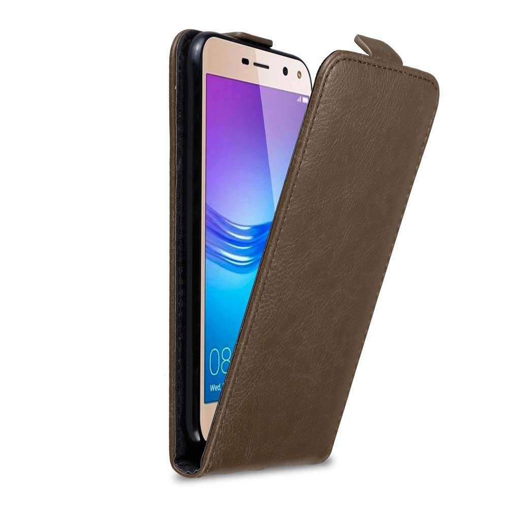 Una custodia marrone con un telefono all'interno. Lo schermo è visibile.