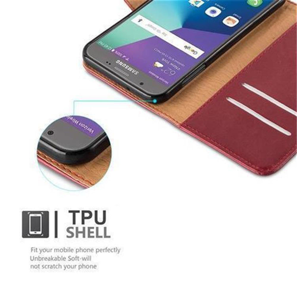 Telefon in einer Hülle, mit sichtbarem Bildschirm. Hülle ist offen. Text über TPU-Schale.