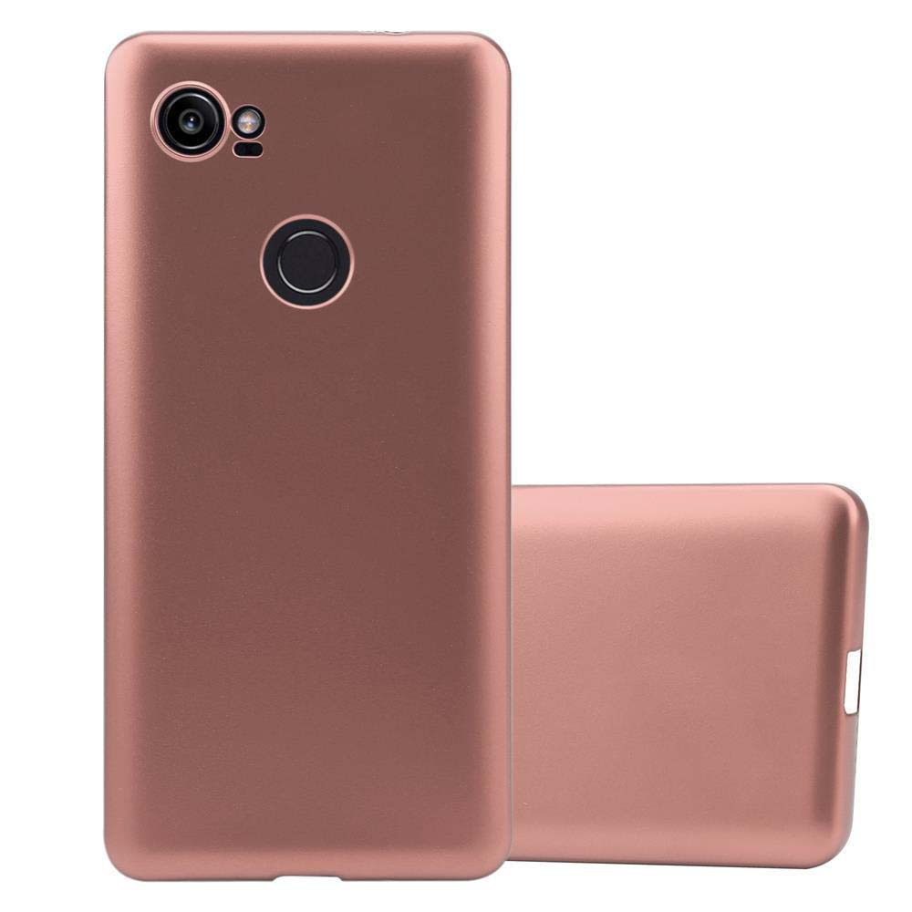 Custodia per telefono oro rosa. Un telefono è nella custodia, l'altro accanto. Sfondo bianco.