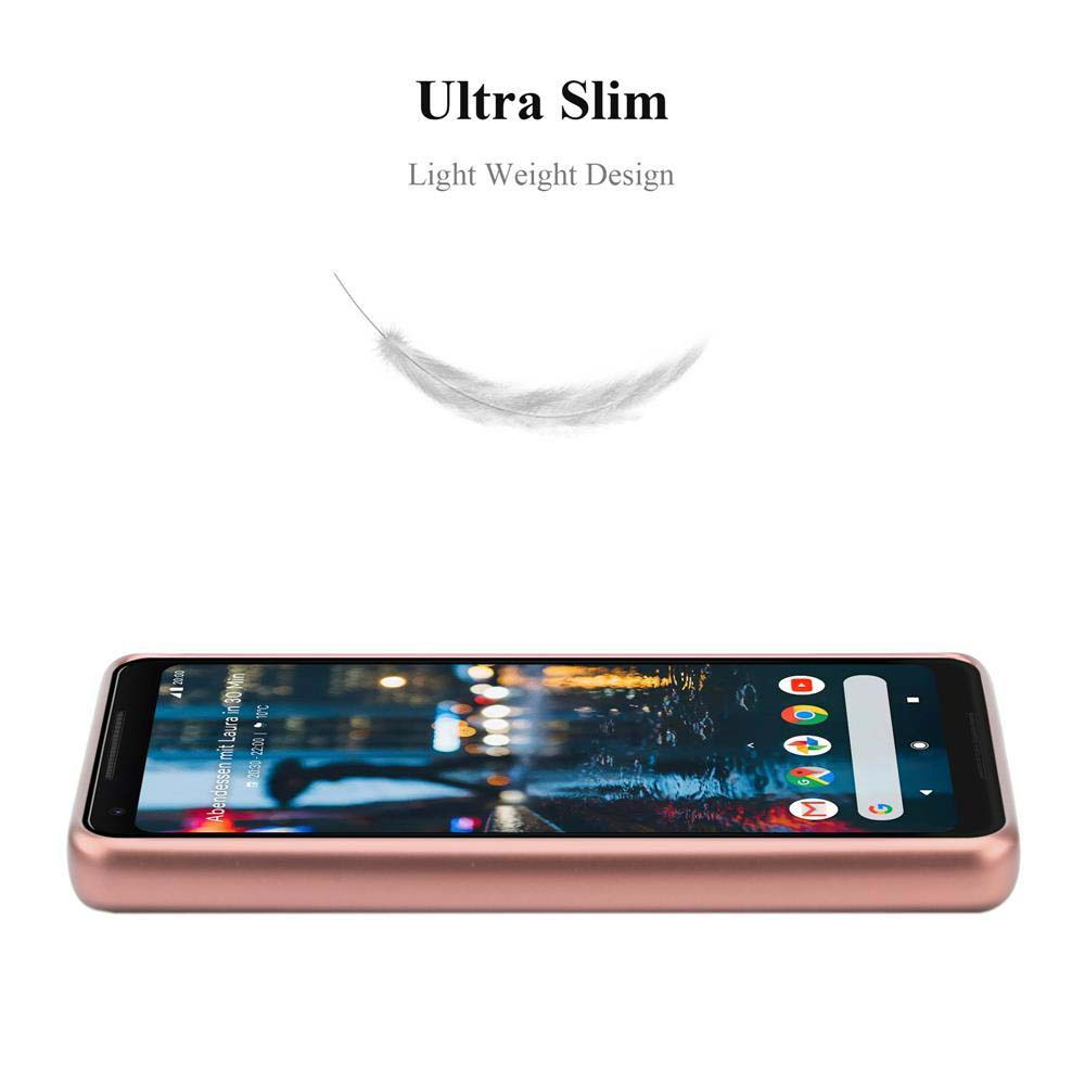 Una custodia per telefono oro rosa e una piuma bianca sopra. Il telefono è acceso.