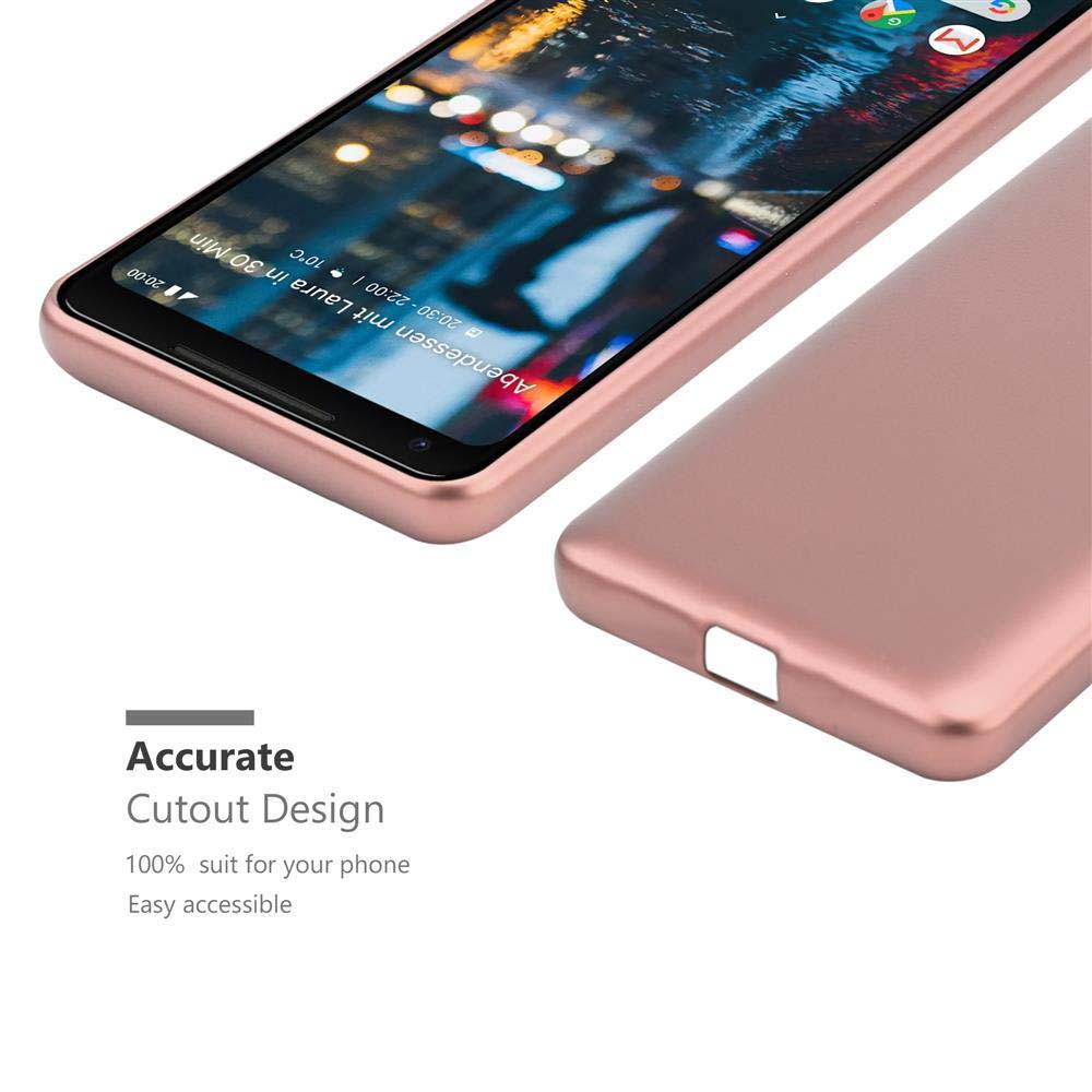 Una custodia per telefono color oro rosa con un telefono all'interno, con un design ritagliato.