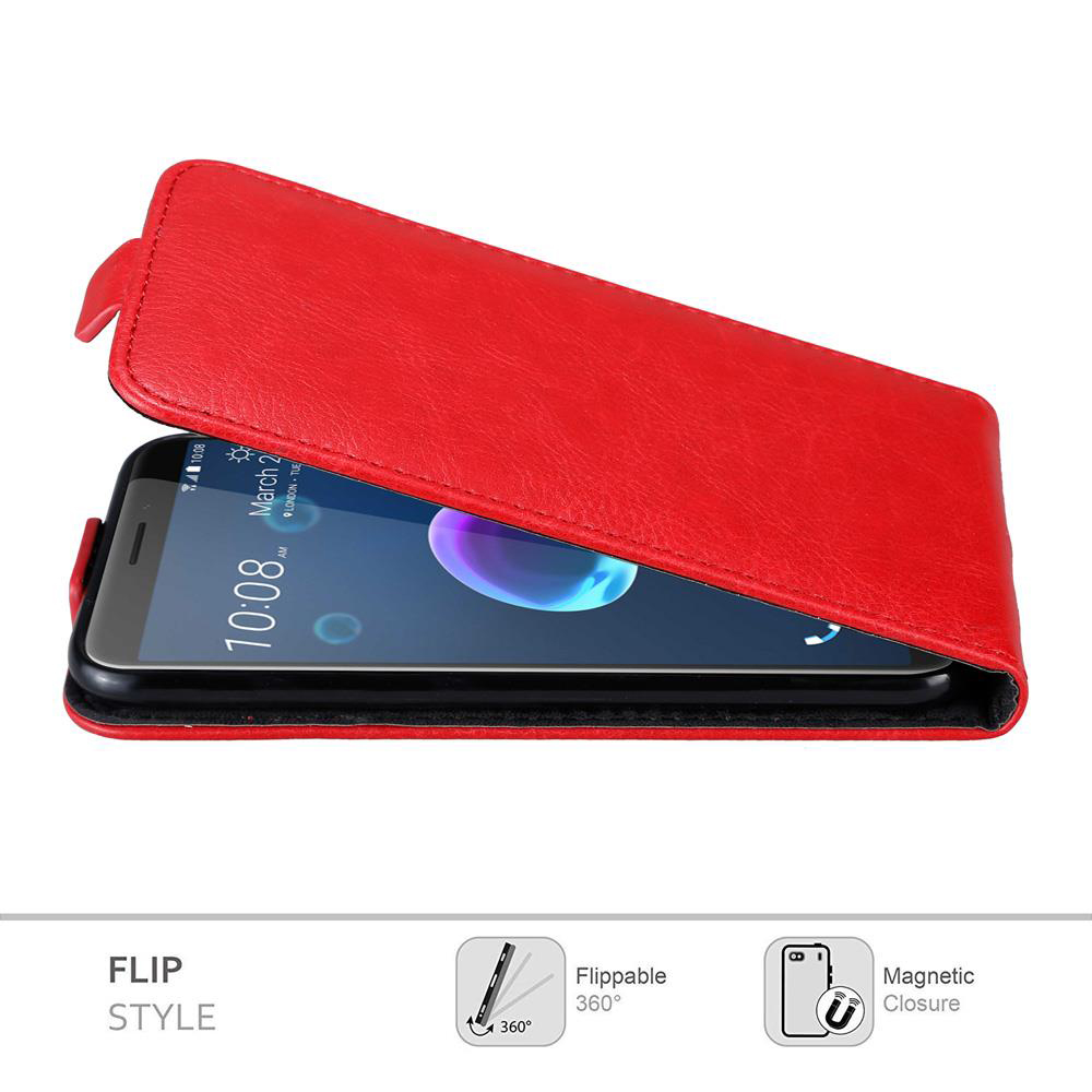 Eine rote Handyhülle mit dem Telefon darin. Die Hülle ist offen und zeigt den Bildschirm.