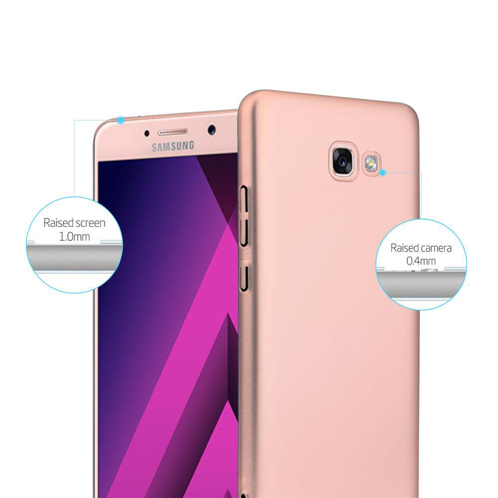 Una custodia rosa per telefono con un telefono all'interno. La custodia ha protezione per schermo e fotocamera rialzata.