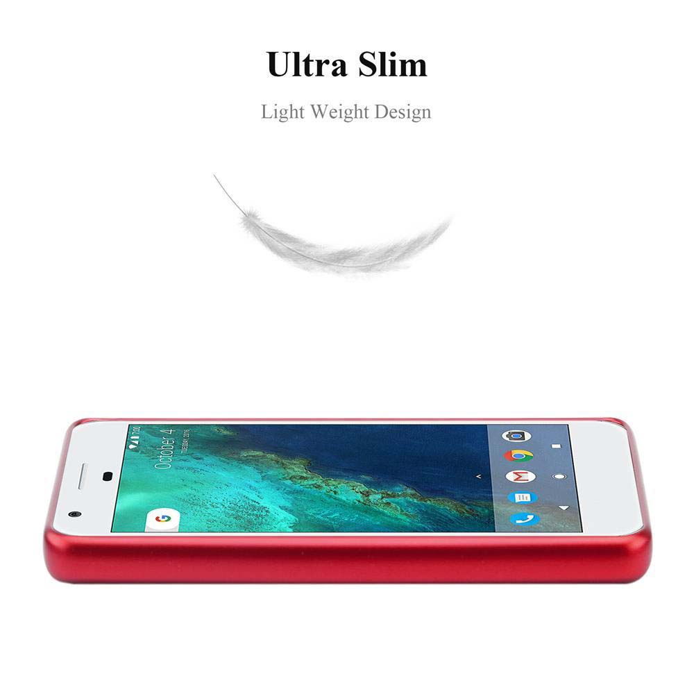 Una custodia rossa per telefono con una grafica a forma di piuma. Il testo dice Ultra Slim, Design leggero.
