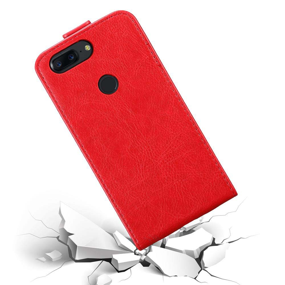 Eine rote Handyhülle, die scheinbar fällt und eine weiße Oberfläche in Stücke zerbricht. Die Hülle ist rot.