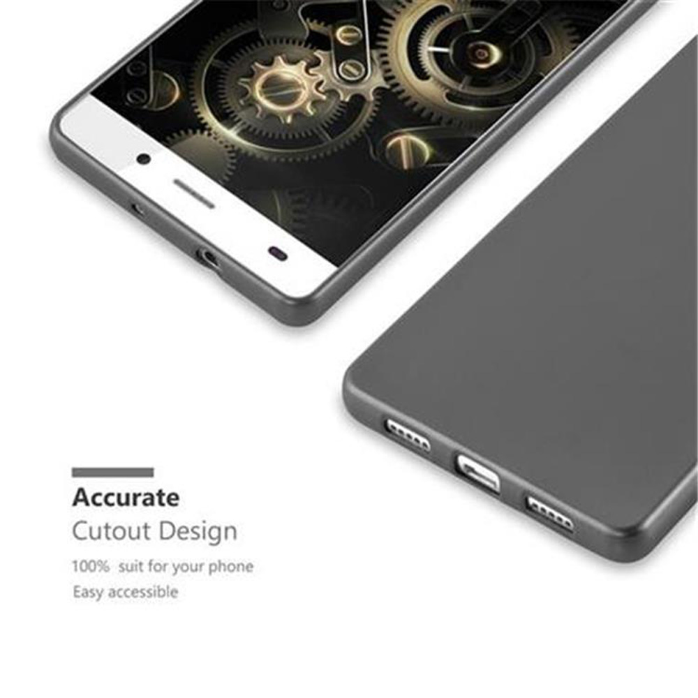 Una funda de teléfono, recortada para puertos. La mitad superior muestra los engranajes del teléfono y la inferior es sólida.