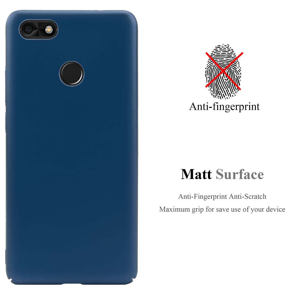 Blaue Handyhülle, Anti-Fingerabdruck, matte Oberfläche. Text enthält Anti-Kratz- und Griffeigenschaften.