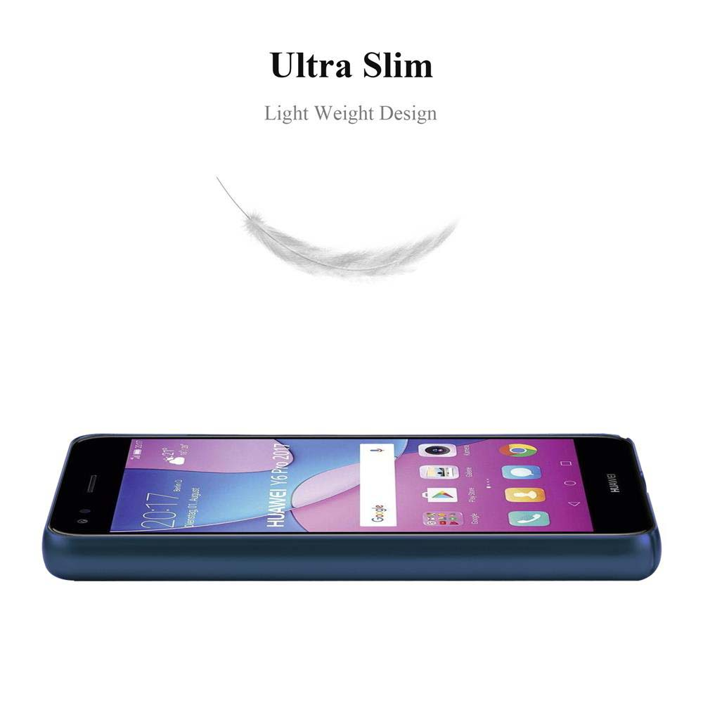Blaues Telefon und Hülle. Feder oben. Weißer Hintergrund.