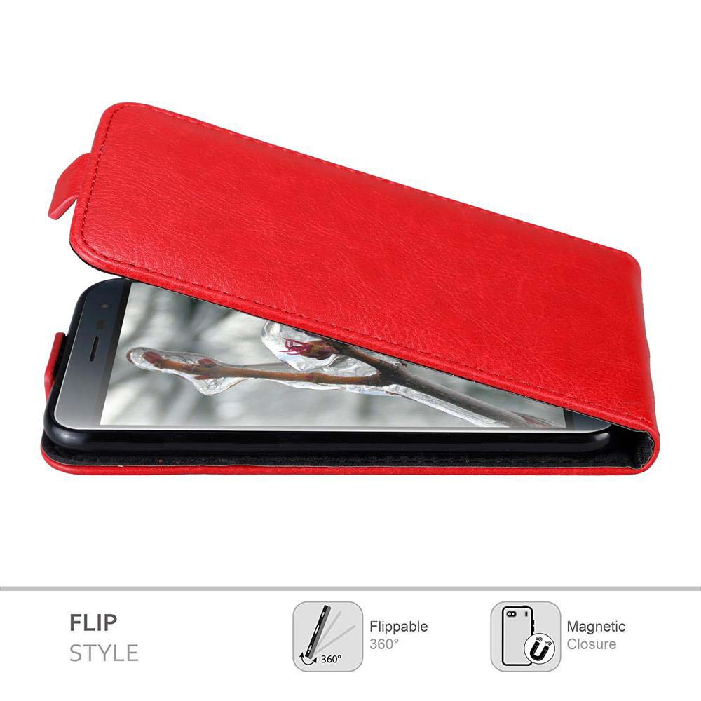 Custodia a libro rossa con chiusura magnetica.
