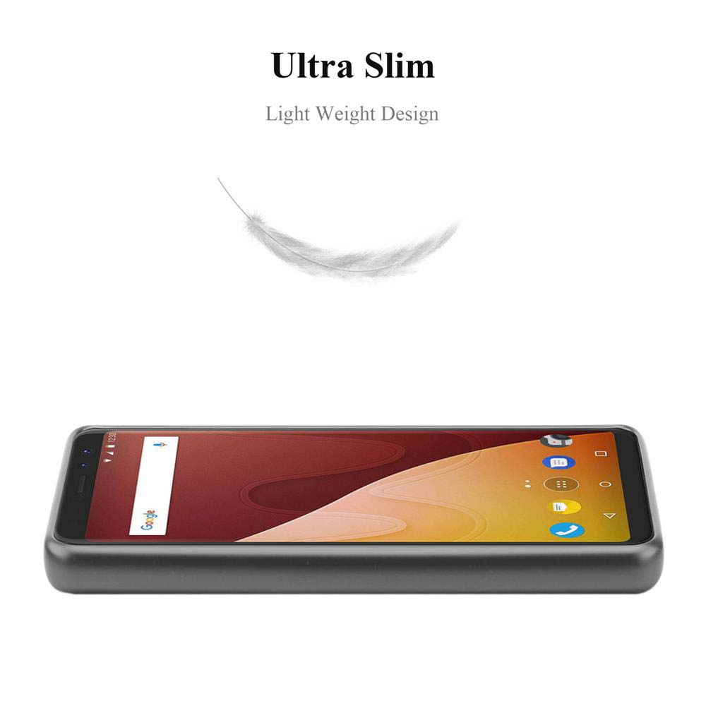 Un telefono in una custodia, con una piuma sopra. Il testo dice 'Ultra Slim Light Weight Design'.