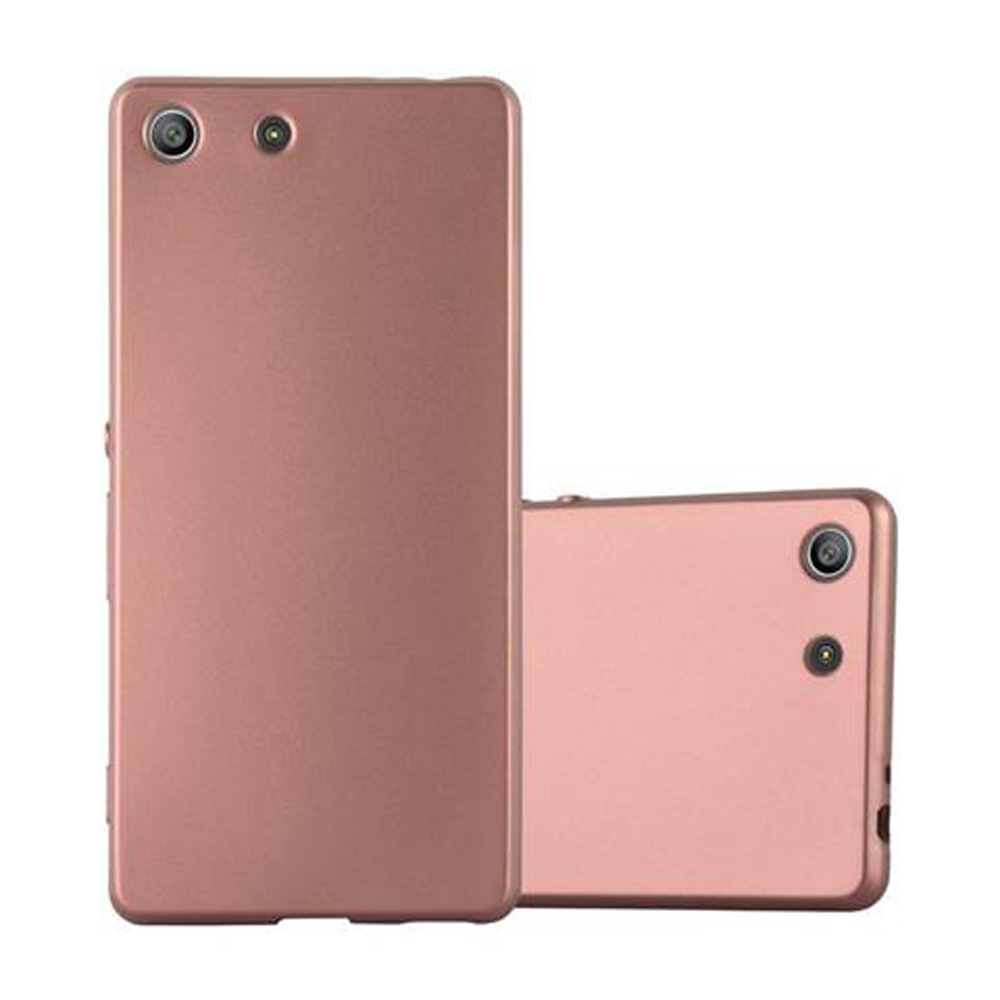 Custodie per telefono oro rosa. Un telefono è nella custodia, l'altro accanto. Sfondo bianco.