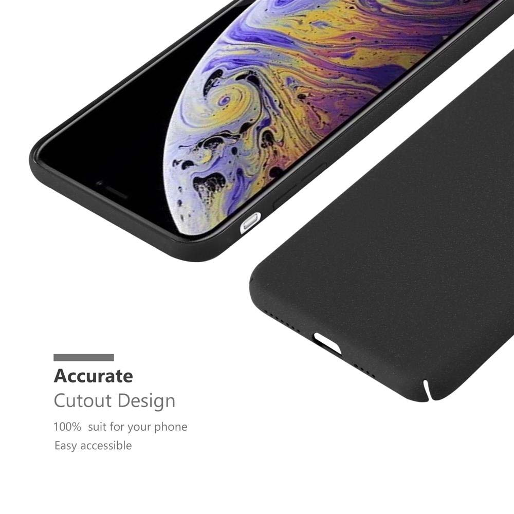 Schwarzes Telefon mit schwarzem Gehäuse. Text sagt präzises Ausschnittdesign.