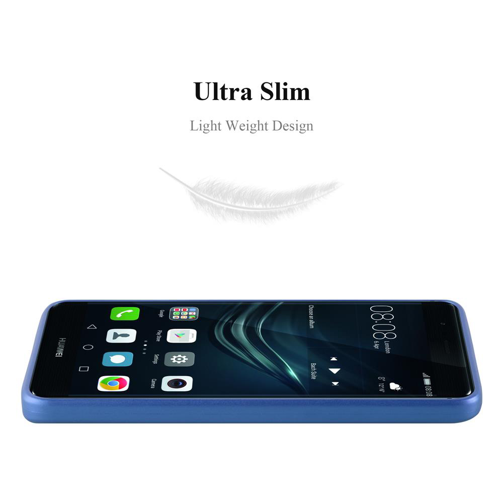 Una custodia blu per telefono con il telefono all'interno. La custodia è ultra sottile e leggera.