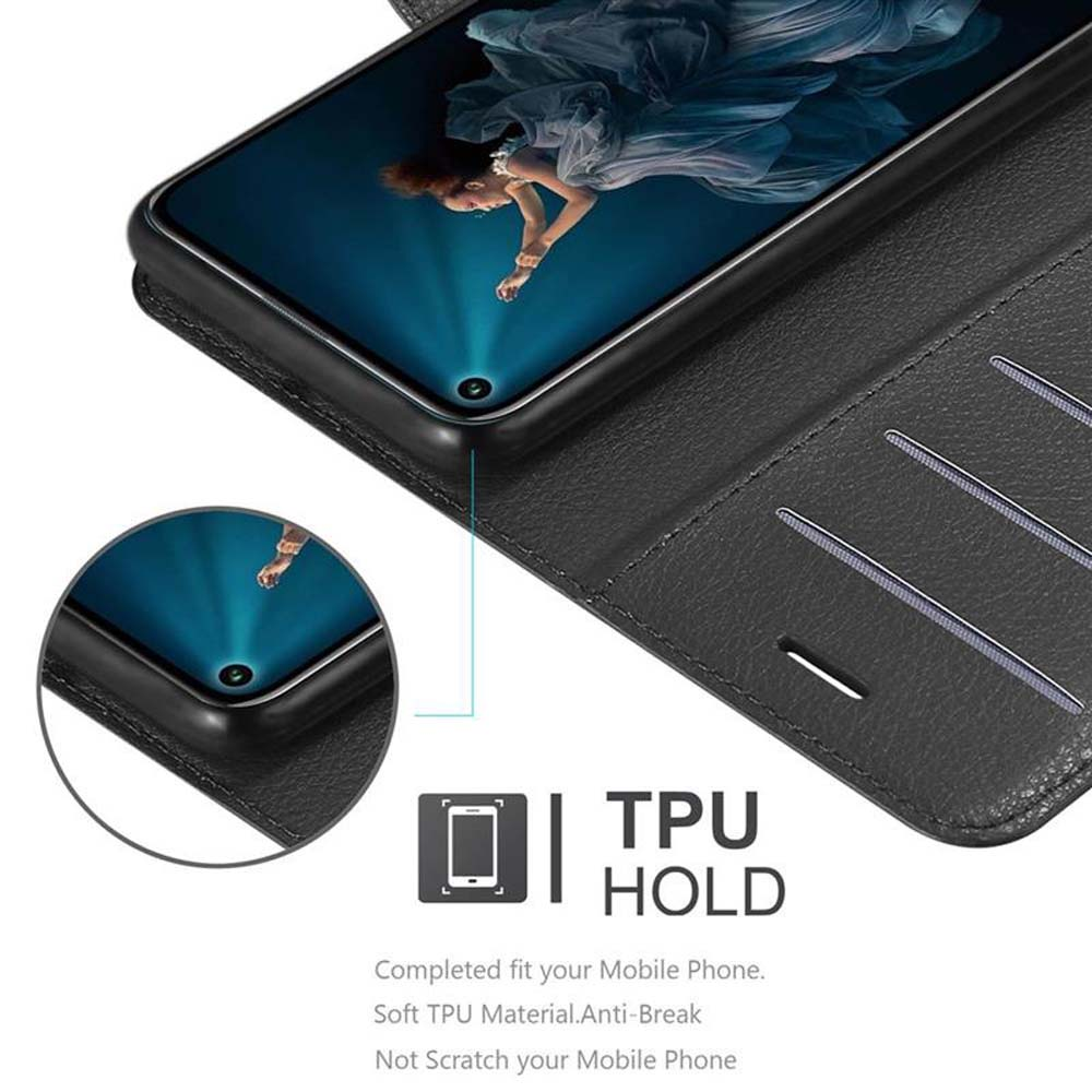 Schwarze Handyhülle mit Telefon darin, Nahaufnahme des TPU-Halte-Designs.