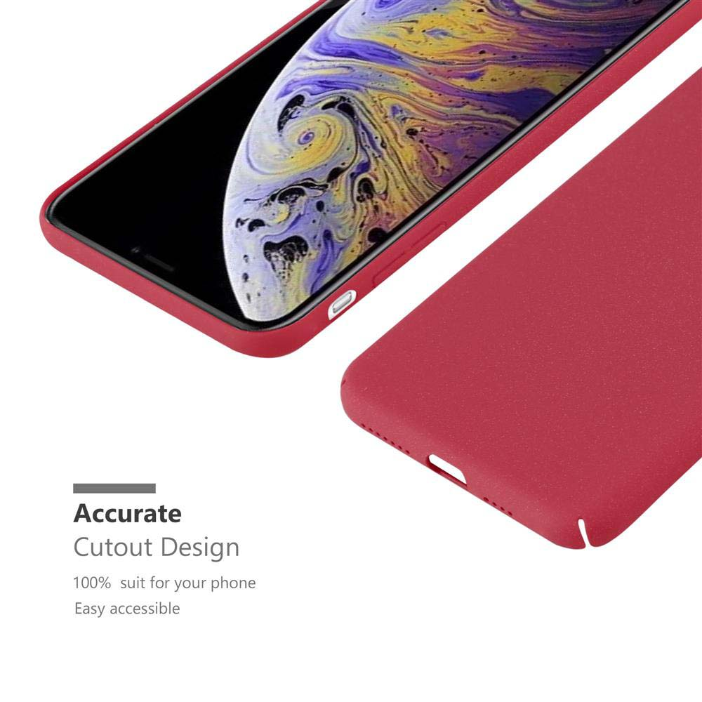 Rotes Telefon mit rotem Gehäuse. Text sagt präzises Ausschnittdesign.