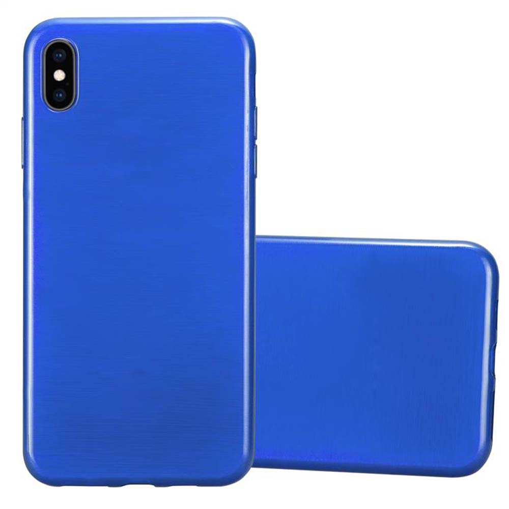Due custodie blu per telefono. Una è dietro l'altra.