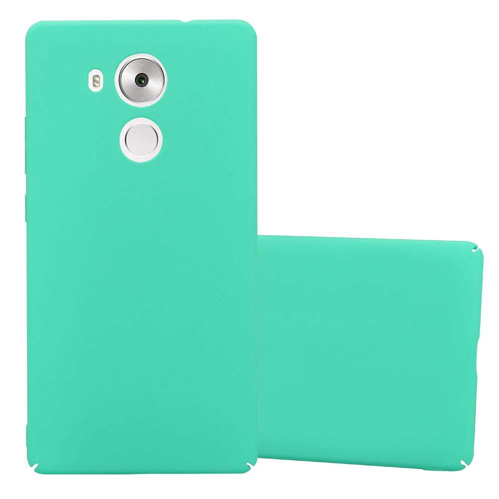 Custodia per telefono turchese con fori per fotocamera e flash. Una custodia separata è sul lato.