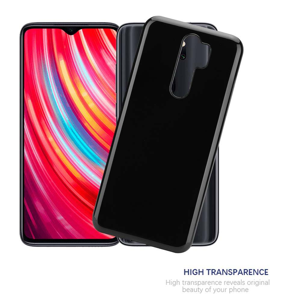 Custodia per telefono nera con un telefono. La custodia sembra trasparente, con sfondo rosso e giallo.