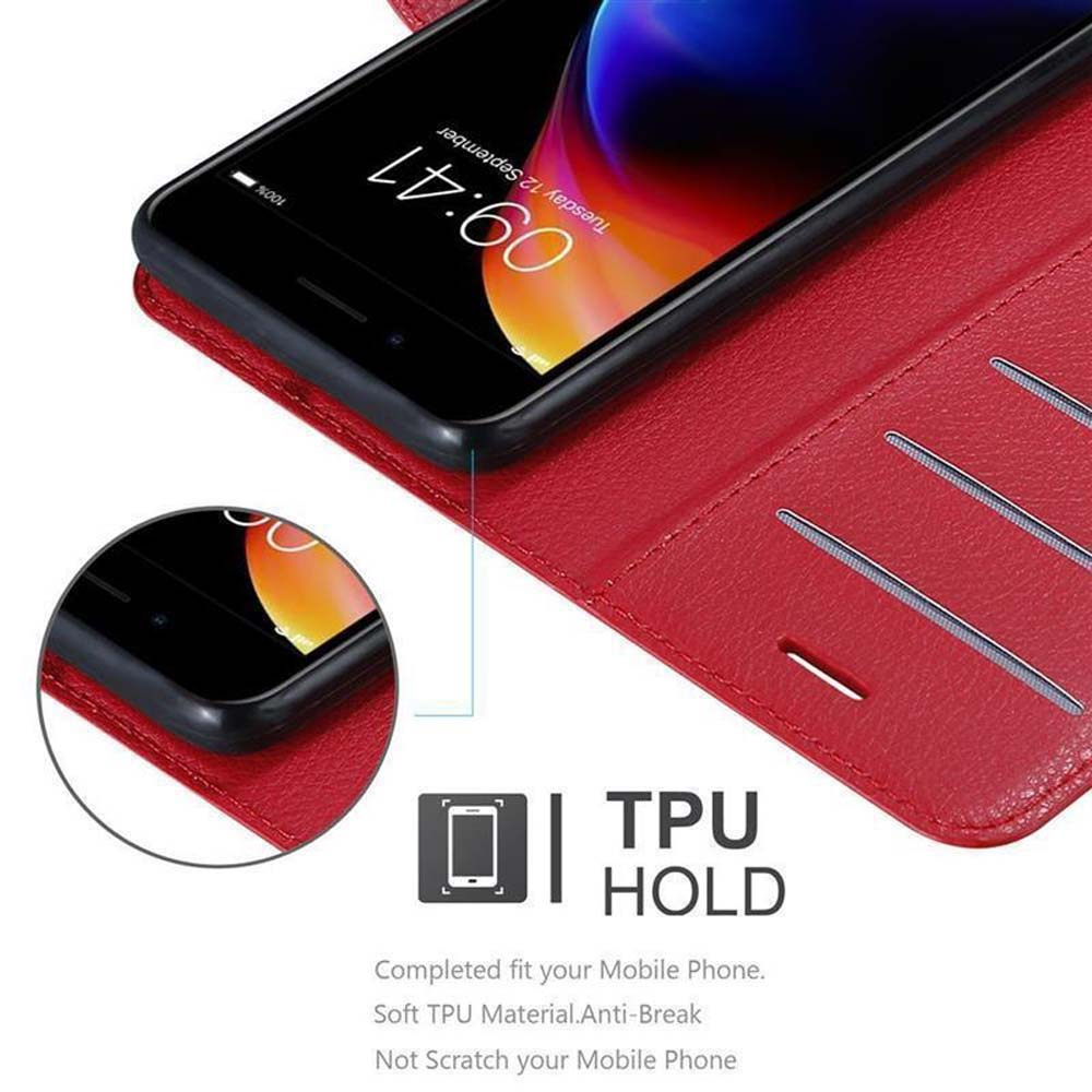Telefon in roter Hülle. Der Bildschirm zeigt die Zeit 09:41.