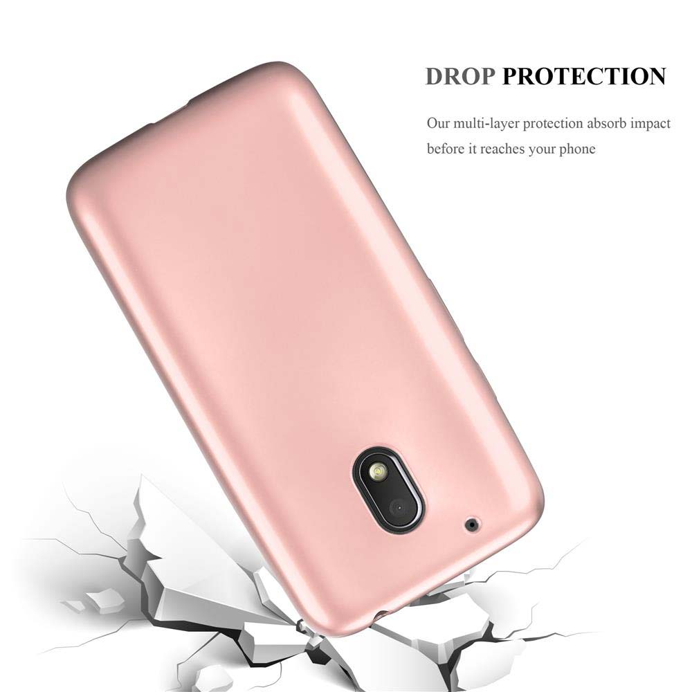 Una funda rosa con un teléfono, con grietas debajo, que ilustra la protección contra caídas.