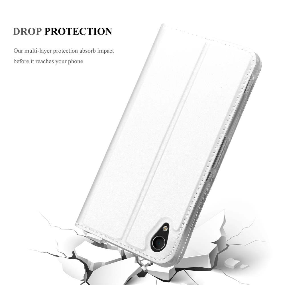Funda de teléfono blanca con fondo blanco agrietado.