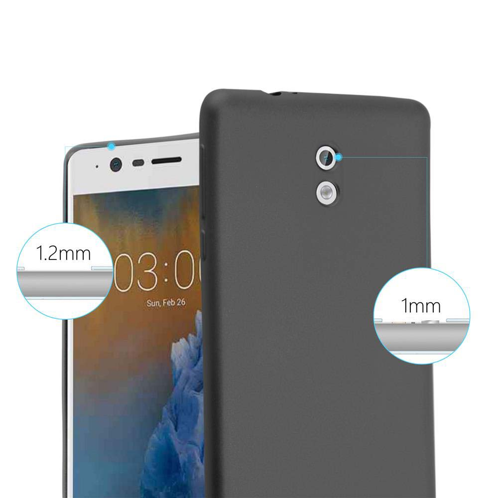 Un telefono con custodia che mostra lo spessore sullo schermo e sul lato.