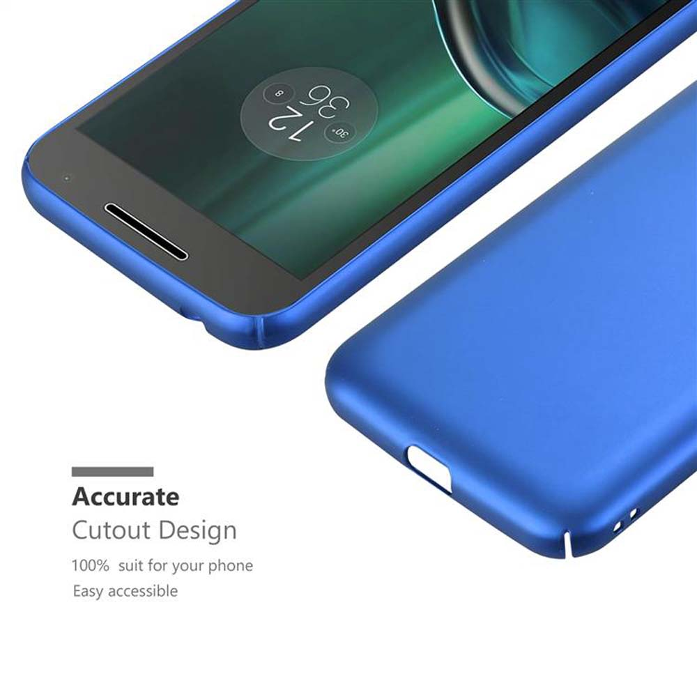 Due custodie blu per telefoni, una che copre un telefono con schermo visibile, l'altra che mostra il retro. Design preciso.