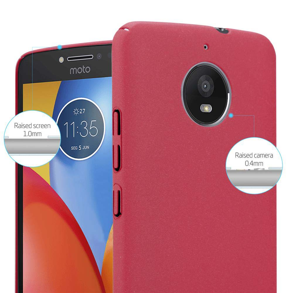 Custodia rossa per telefono con telefono, primo piano. Schermo e fotocamera rialzati.