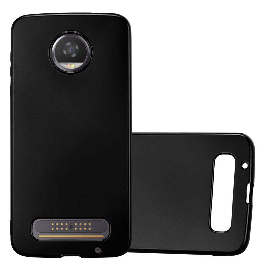 Funda negra para teléfono, dos piezas. Una cubre la parte trasera, la otra separada. Fondo blanco.