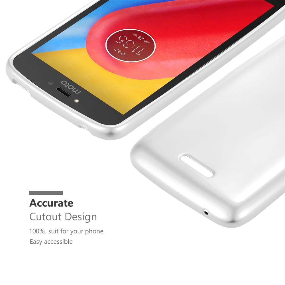 Eine weiße Handyhülle neben einem Telefon. Das Telefon zeigt rote und weiße Farben.