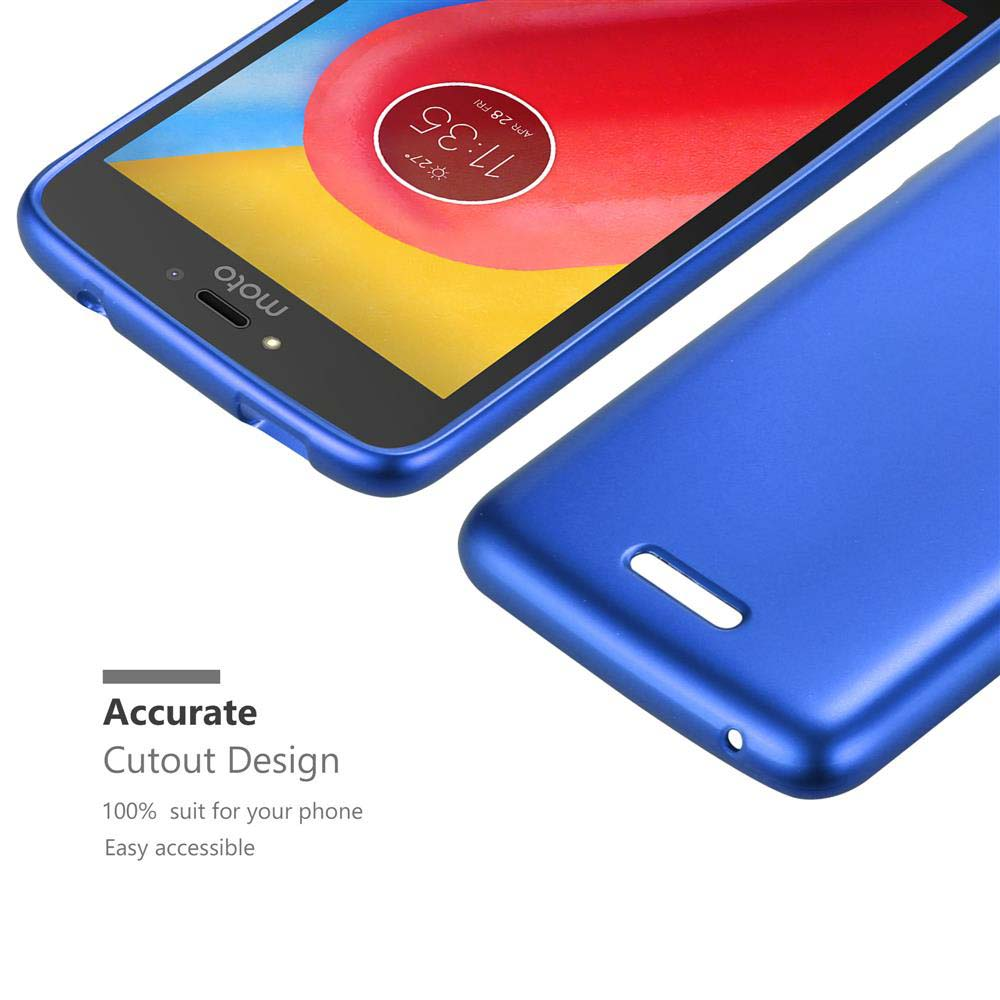 Custodia blu per telefono con un telefono che mostra l'ora. Design ritagliato.