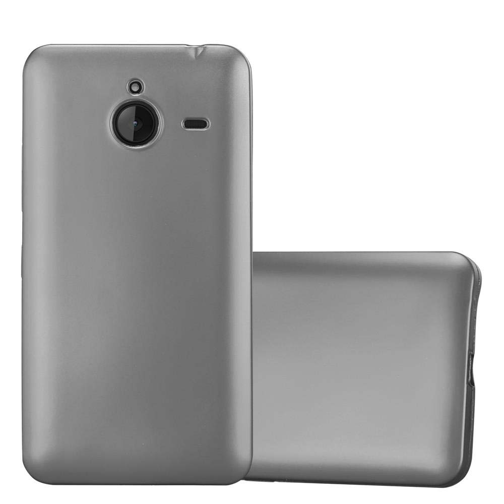 Custodia per telefono argento in due pezzi. Corpo principale e coperchio abbinato. Fotocamera e flash visibili.