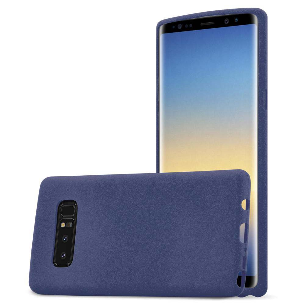 Due custodie blu per telefono. Una in piedi, l'altra sdraiata. Sullo schermo di quello in piedi è visibile un telefono.
