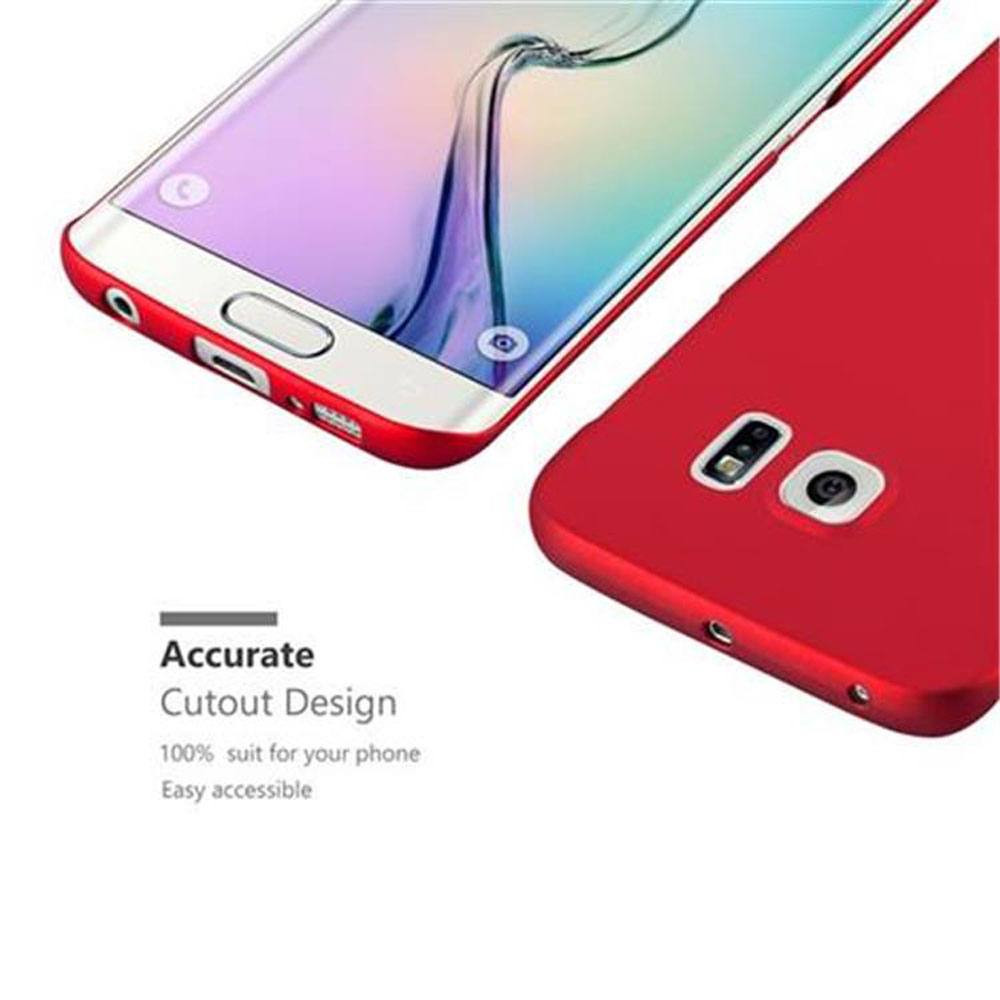 Una custodia rossa per telefono e un telefono. Il telefono è bianco e la custodia rossa è di lato, con dettagli ritagliati.