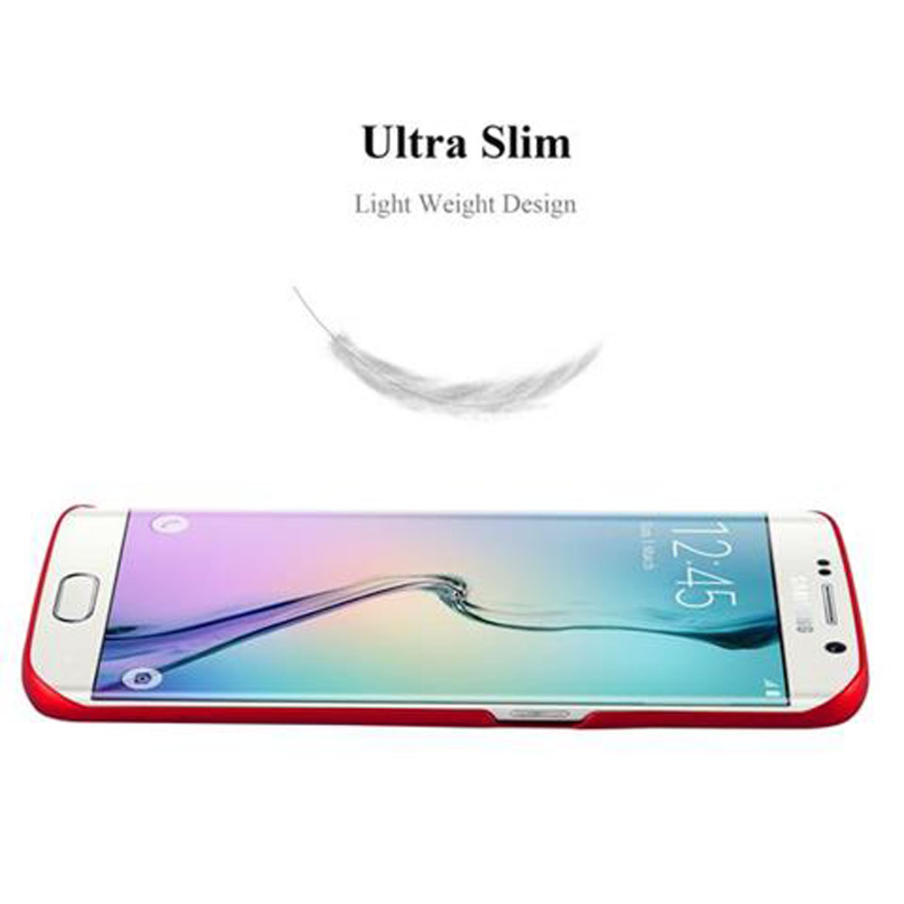 Un telefono con custodia rossa. Una piuma fluttua sopra.