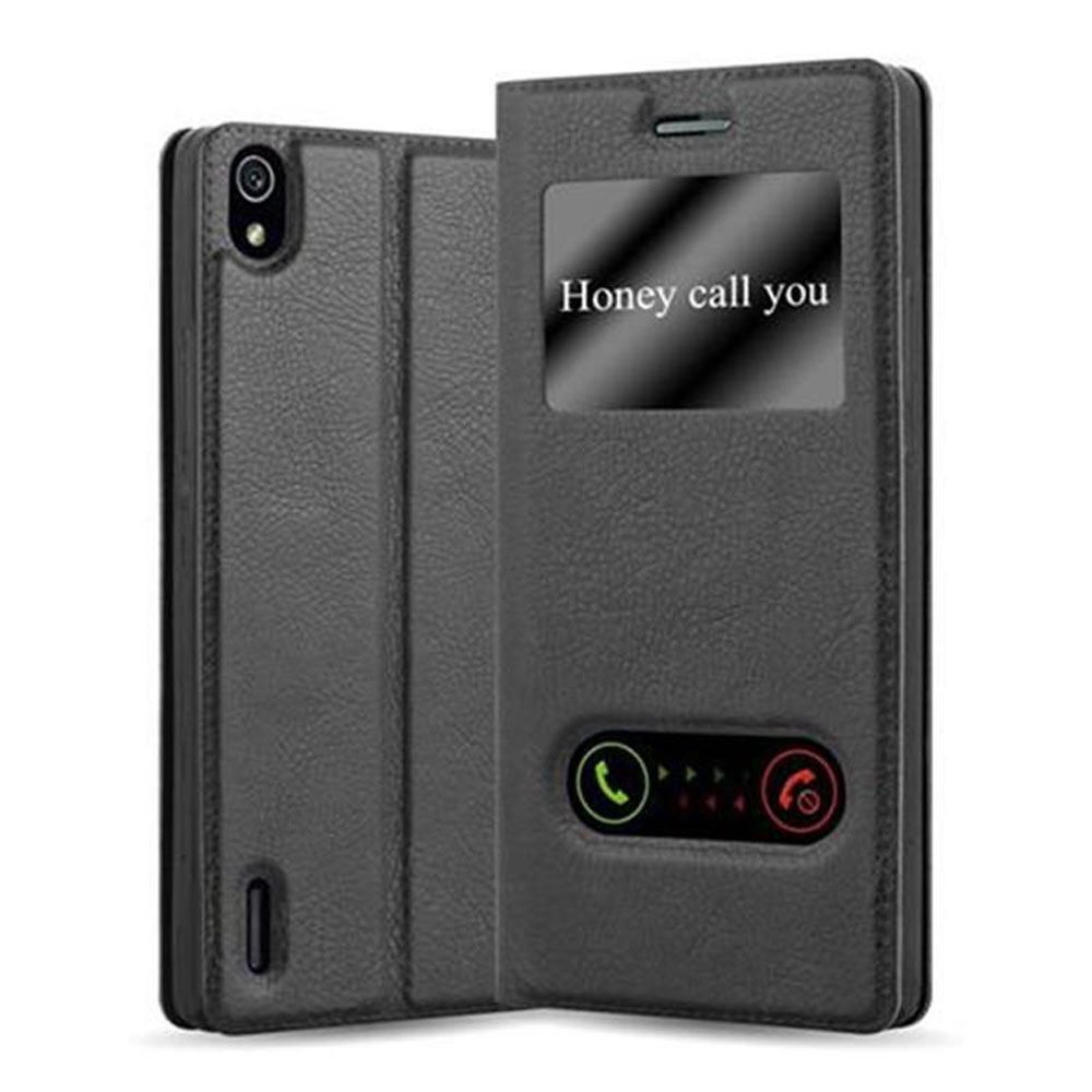 Teléfono en funda gris oscuro, con pantalla de llamada visible, "Honey call you."