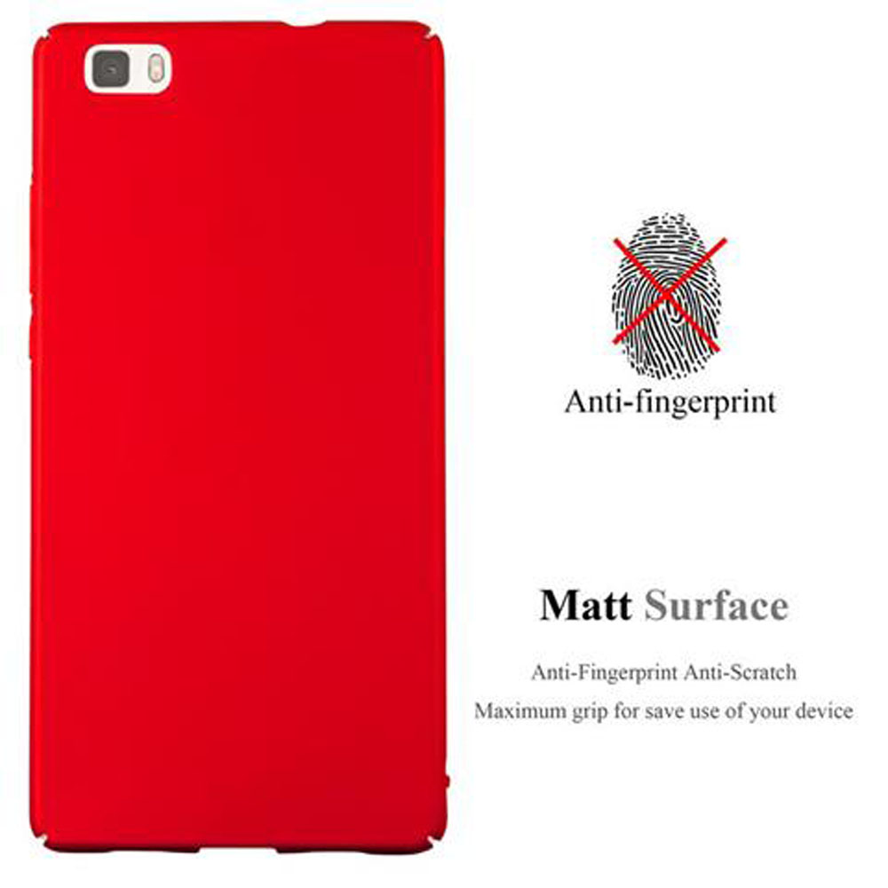 Funda roja con superficie mate, resistente a huellas y antiarañazos.